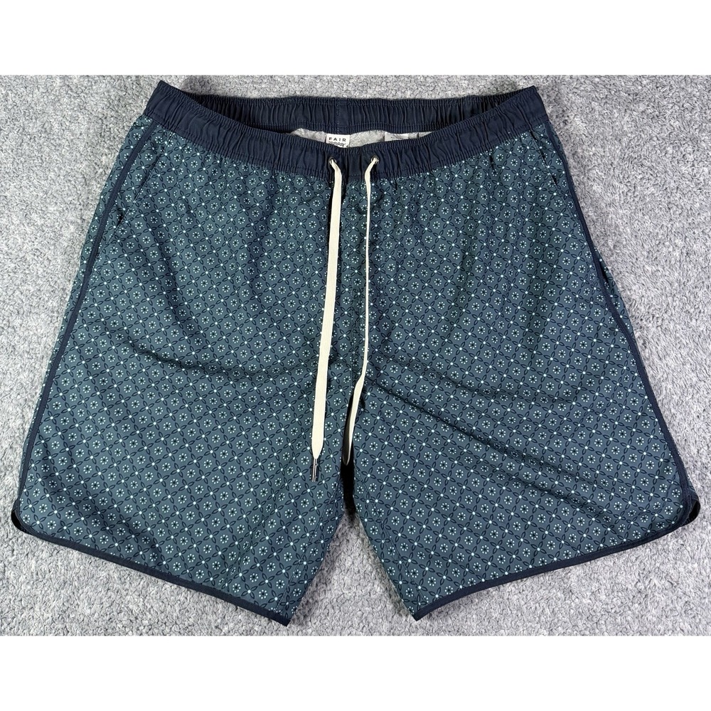 Fair Harbor The One Shorts Blue Geometric Mens XL Brief Lined Swimwear Quick Dry